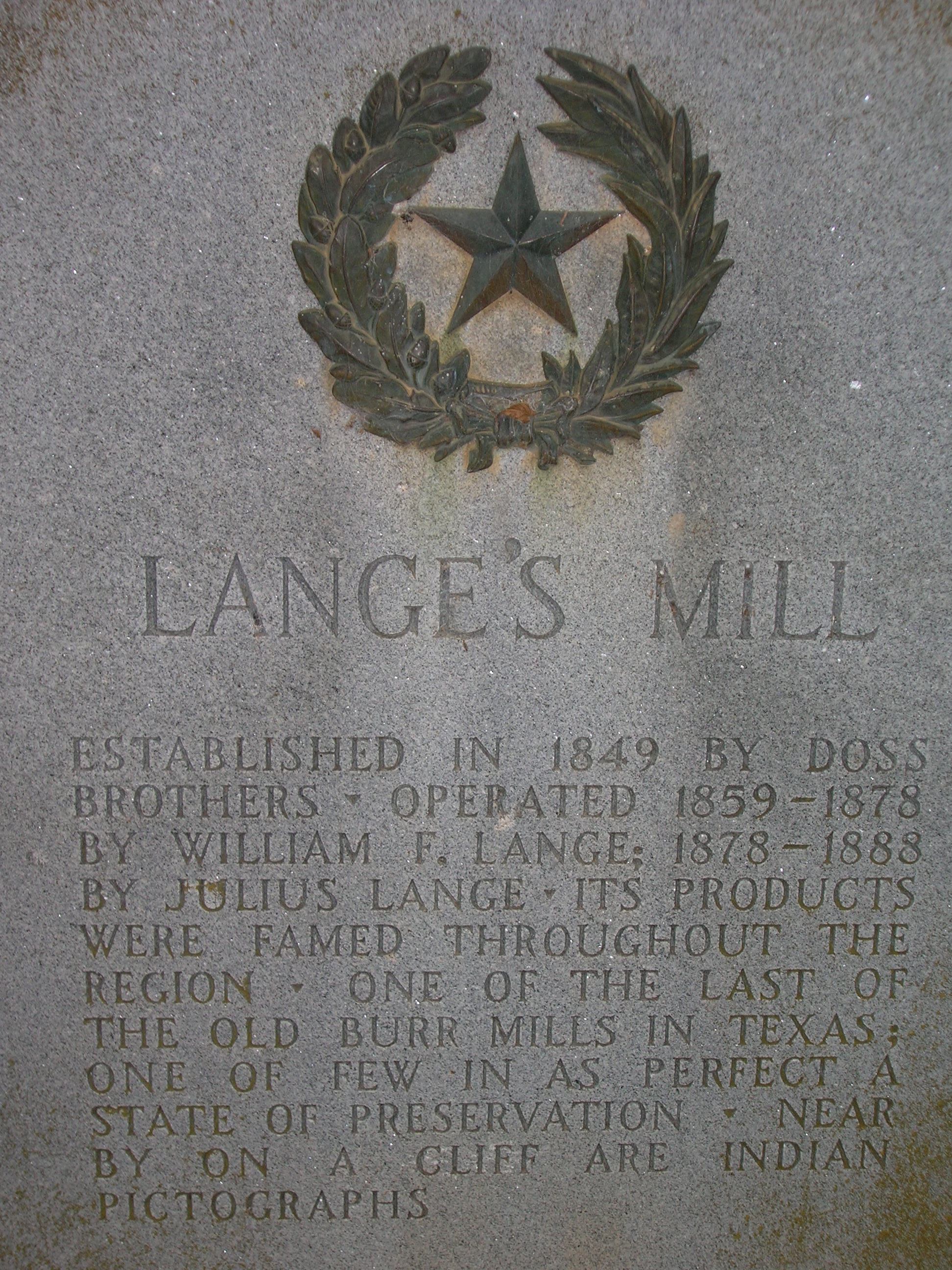 Lange's Mill Marker